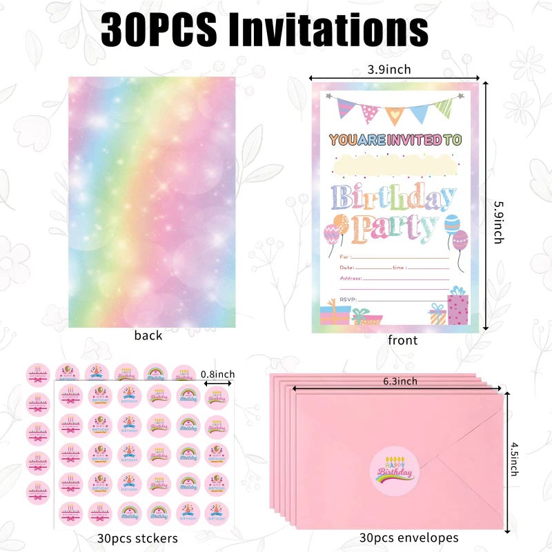 Idealmuzik 30 Pack Birthday Party Invitations for Girls with Envelopes and Sticker  Cute Birthday Party Invitations Cards for Kids  Party Decorations Supplies for Baby Shower Birthday Party - Image 2
